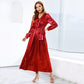 Women's Sparkly Metallic Dress Xmas Party Dress V-neck Maxi Dress in Red Shiny