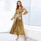 Women's Sparkly Metallic Dress Xmas Party Dress V-neck Prom Dress in Golden Shiny