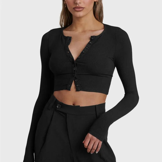 Black Crop Top Shirt Long Sleeve