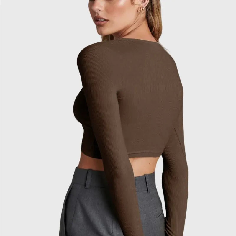 Crop Top T-shirts Button Up