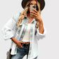 Sherpa Shirt Jacket Green Checker Button Closure Boyfriend Style Warm Fleece
