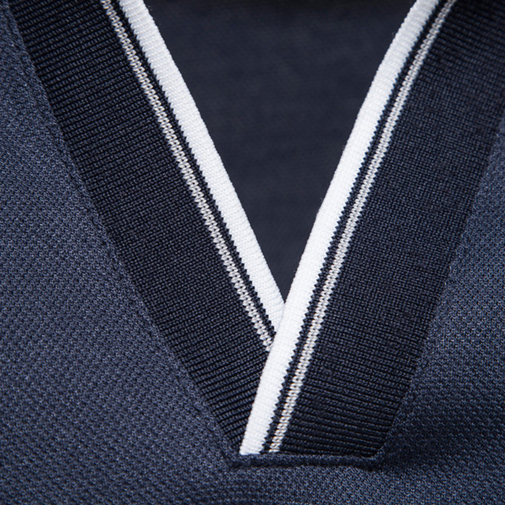 Men's V-neck Collar Polo Shirt Casual Summer Basic Tops in Navy