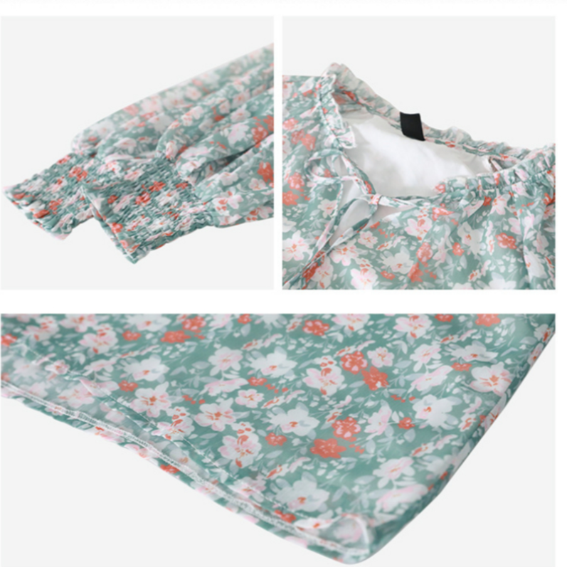 Floral Blouse in Blue with Long Sleeve