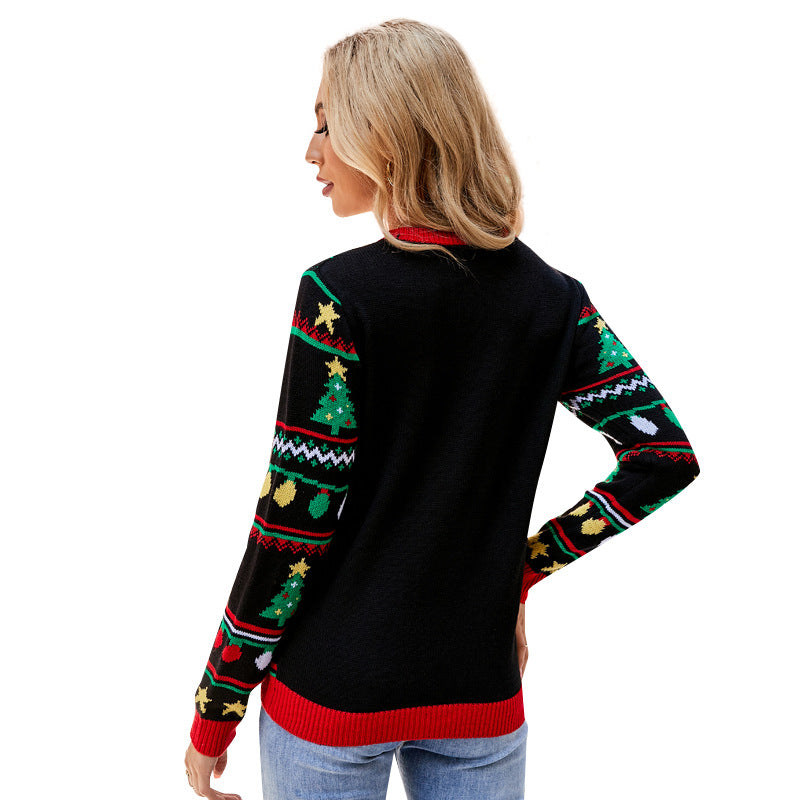 Ugly Christmas Sweater Long Sleeve Christmas Tree with Shiny Sequins