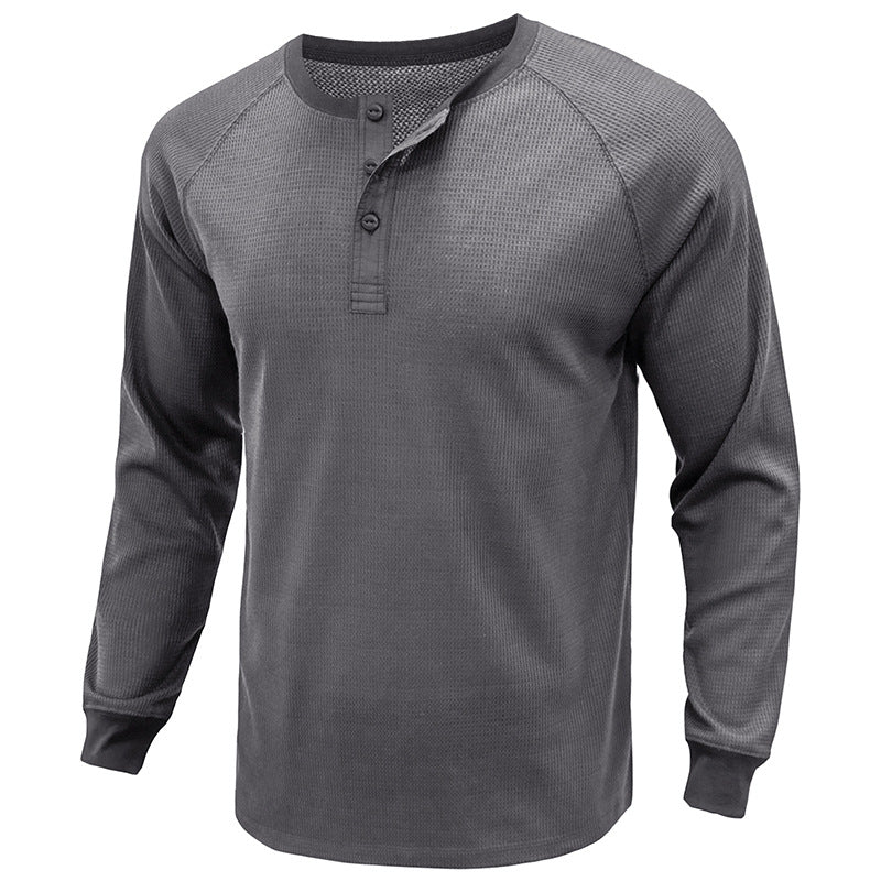 Men's Classi Henley T Shirts Waffle Long Sleeve in Gray
