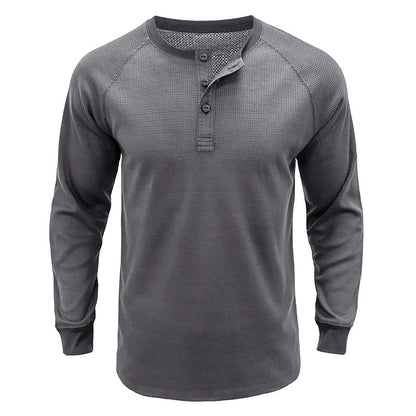 Men's Classi Henley T Shirts Waffle Long Sleeve in Gray