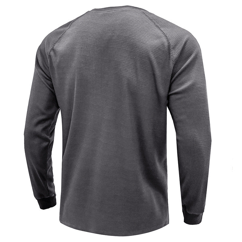 Men's Classi Henley T Shirts Waffle Long Sleeve in Gray