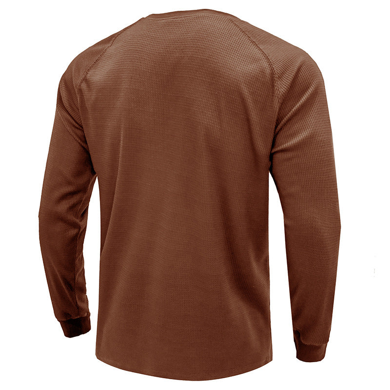 Men's Classi Henley T Shirts Waffle Long Sleeve in Kakhi