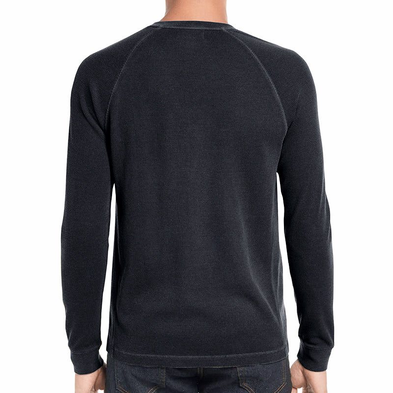 Men's Classi Henley T Shirts Waffle Long Sleeve in Black
