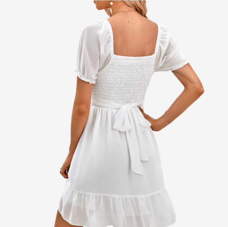 White Bridesmaid Dresses Puffed Short Sleeve