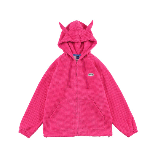 Devil Horn Hoodies Unisex Fleece Oversize Sweatshirt in Pink