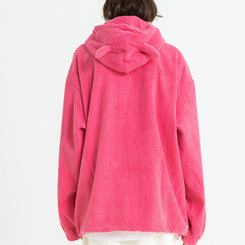 Devil Horn Hoodies Unisex Fleece Oversize Sweatshirt in Pink