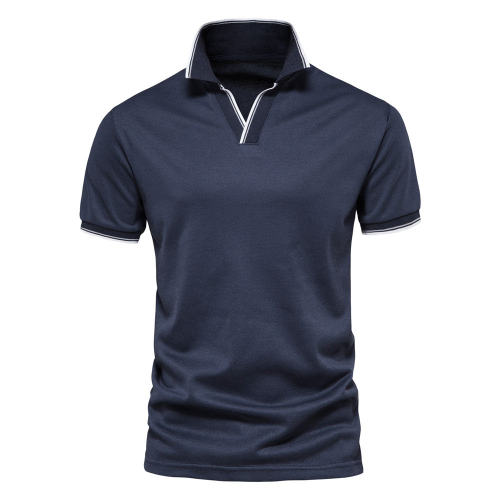Men's V-neck Collar Polo Shirt Casual Summer Basic Tops in Navy