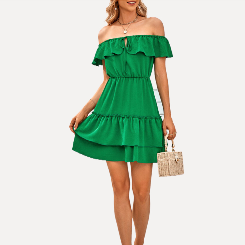 Off Shoulder Green Homecoming Dresses Ruffled