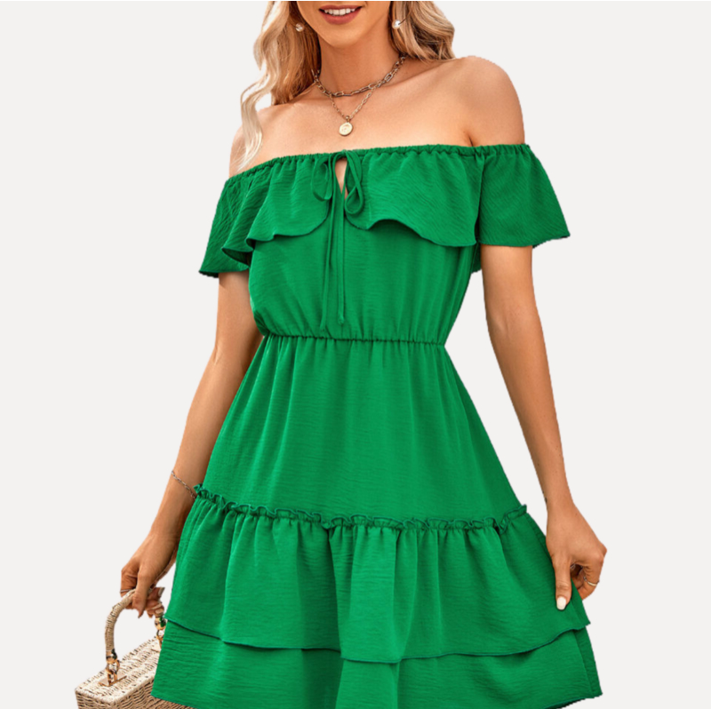 Off Shoulder Green Homecoming Dresses Ruffled