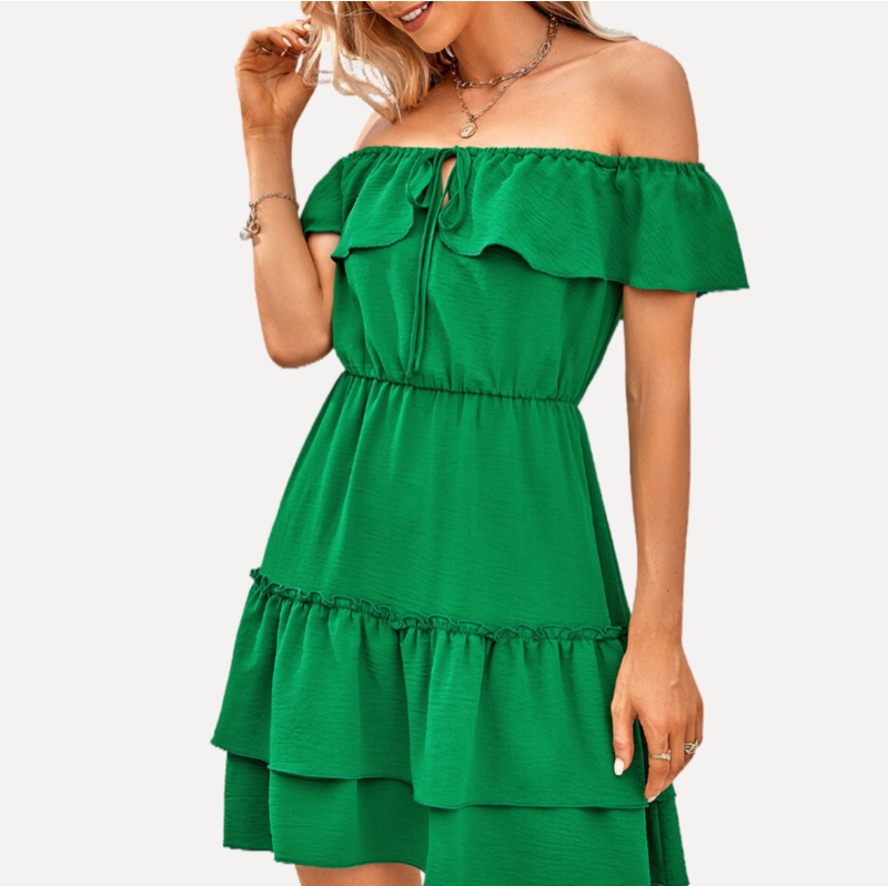 Off Shoulder Green Homecoming Dresses Ruffled