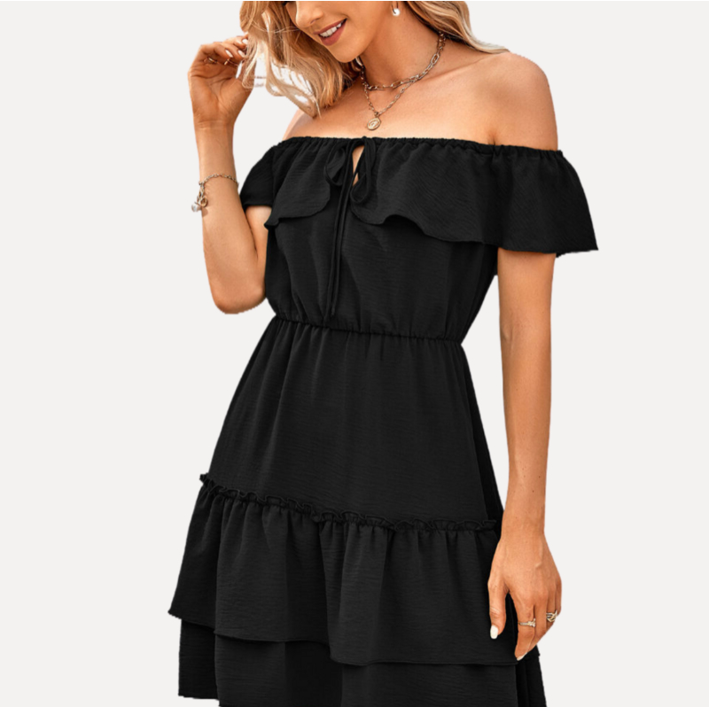 blue dress for baby girl Black Graduation Dresses Off Shoulder Dresses Ruffled – REENOVY