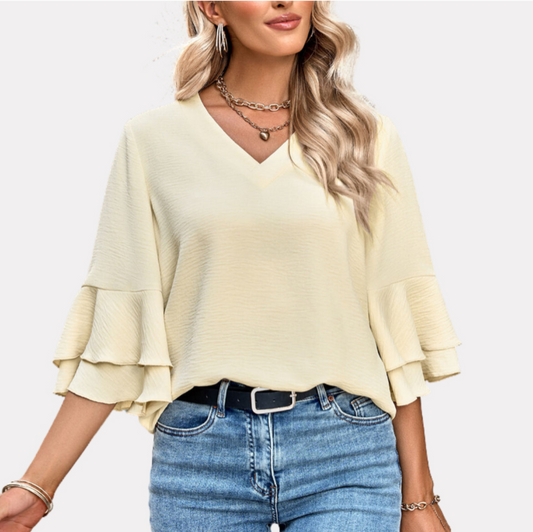 Flutter Sleeve Top White Blouse