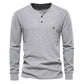 Men's Classic Waffle T-shirt Long Sleeve Three-Button Henley Collar