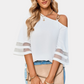 One Shoulder Blouse Elbow Sleeve White Blouse