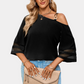 One Shoulder Blouse Elbow Sleeve Black Blouse