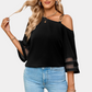 One Shoulder Blouse Elbow Sleeve Black Blouse