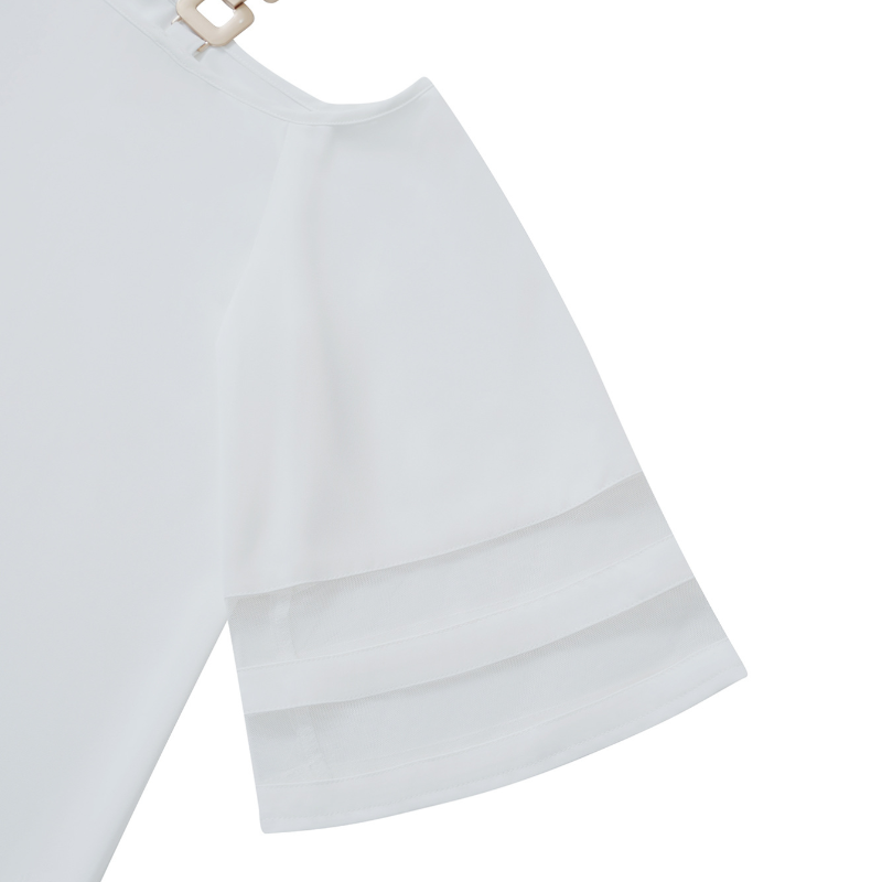 One Shoulder Blouse Elbow Sleeve White Blouse