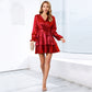 Women's Sparkly Metallic Skater Christmas Club Party Dress V-neck in Red Shiny