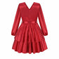 Women's Sparkly Metallic Skater Christmas Club Party Dress V-neck in Red Shiny