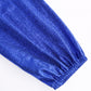 Women's Sparkly Metallic Skater Christmas Club Party Dress V-neck in Blue Shiny