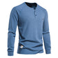 Men's Classic Waffle T-shirt Long Sleeve Three-Button Henley Collar