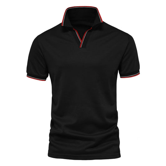 Men's V-neck Collar Polo Shirt Casual Summer Basic Tops in Black