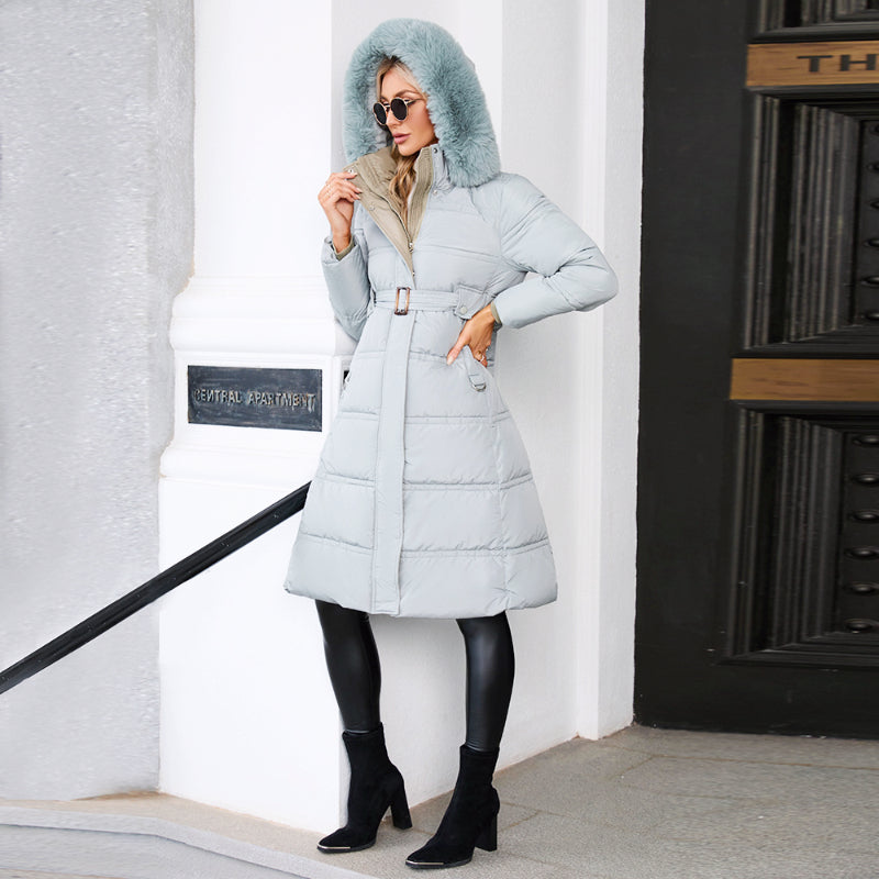 Womens Winter Coats Padding Jacket with Faux Fur Collar in L.Blue