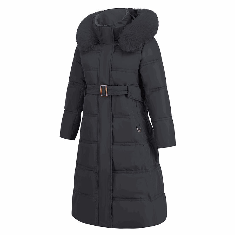 Womens Winter Coats Padding Jacket with Faux Fur Collar in Black