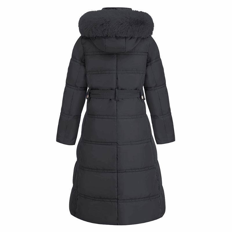 Womens Winter Coats Padding Jacket with Faux Fur Collar in Black