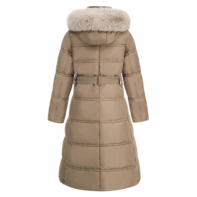 Womens Winter Coats Padding Jacket with Faux Fur Collar in Brown