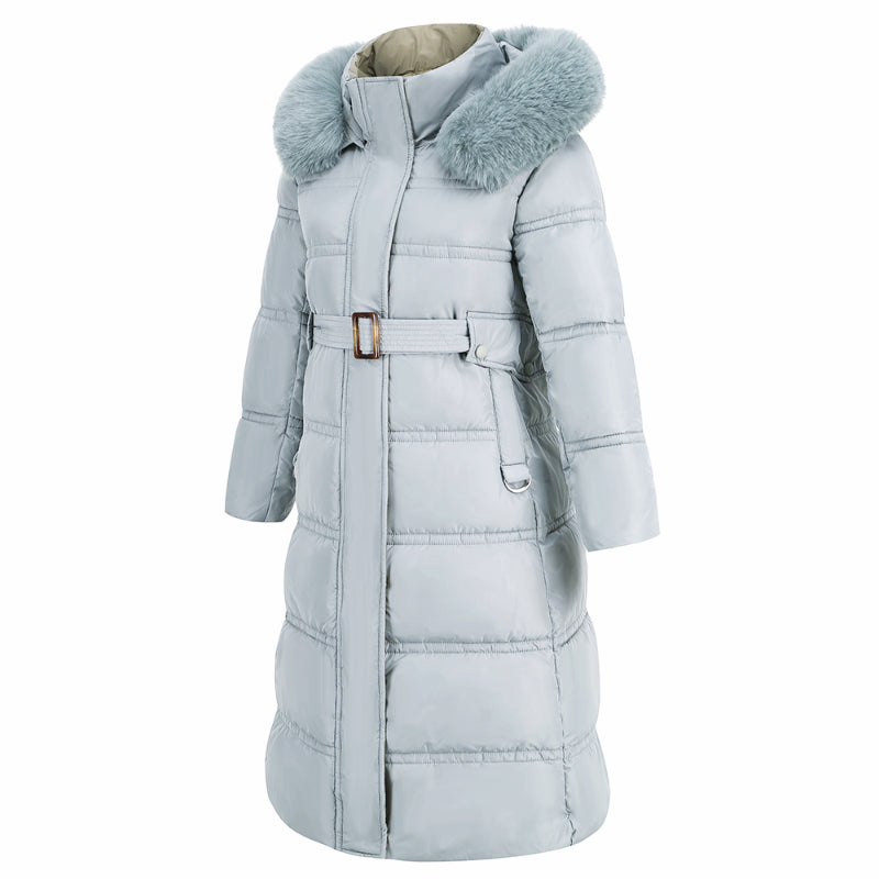 Womens Winter Coats Padding Jacket with Faux Fur Collar in L.Blue
