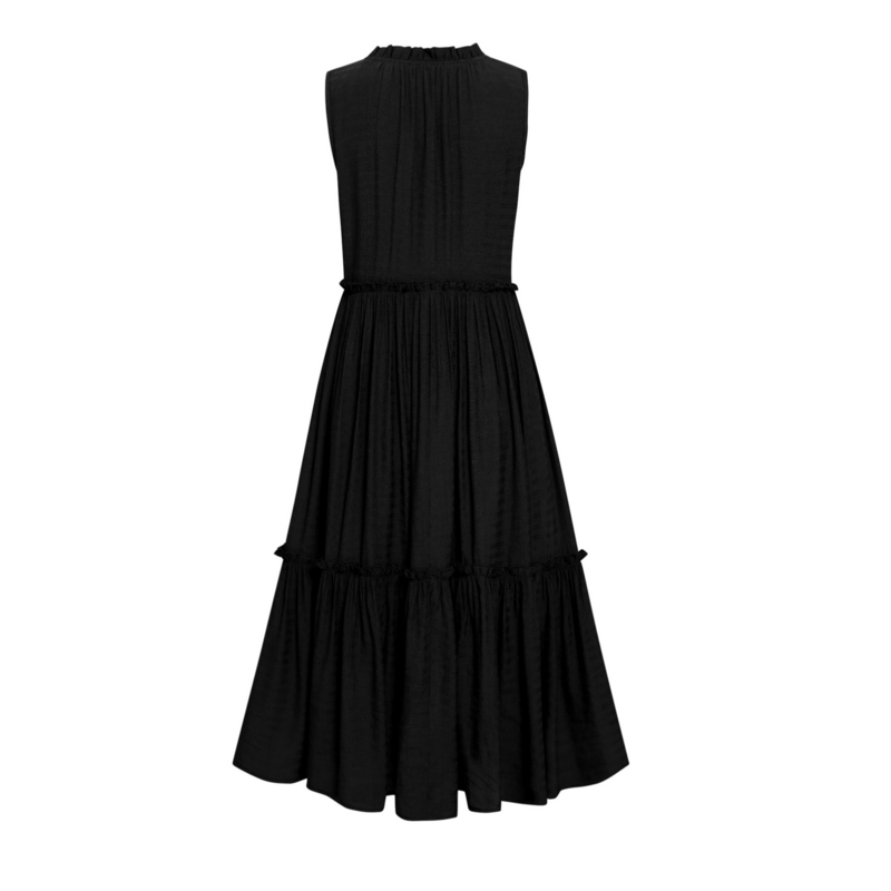 Smocked Maxi Dress in Black Sleeveless