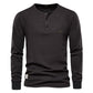 Men's Classic Waffle T-shirt Long Sleeve Three-Button Henley Collar