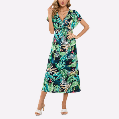 Hawaiian Print Dresses | V Neck Maxi