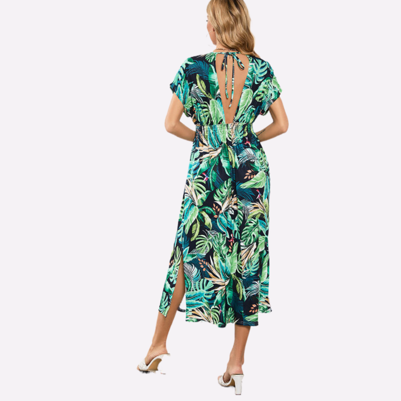 Hawaiian Print Dresses | V Neck Maxi