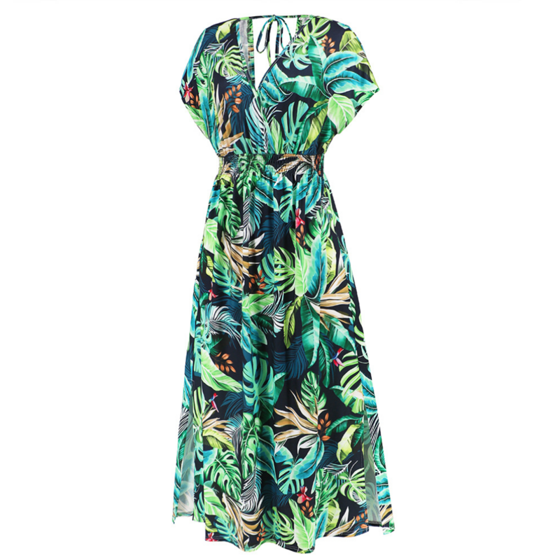 Hawaiian Print Dresses | V Neck Maxi