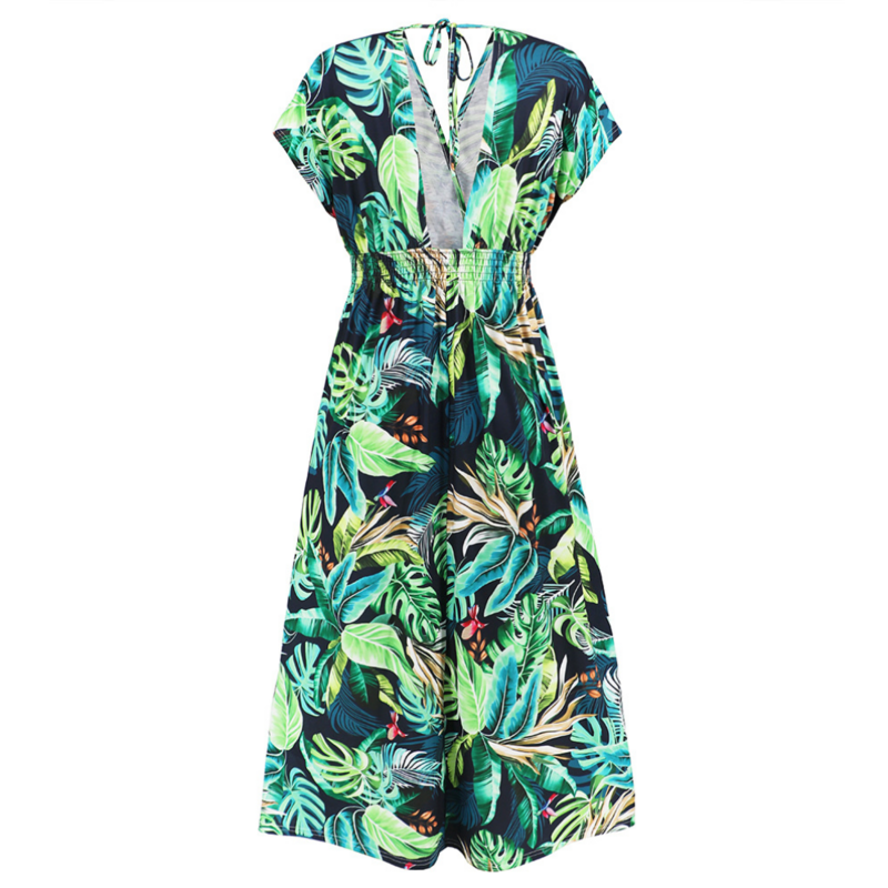 Hawaiian Print Dresses | V Neck Maxi
