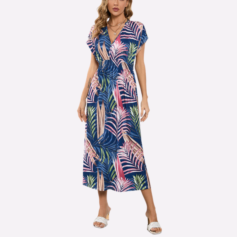 Hawaiian Print Dress | Open Back Maxi