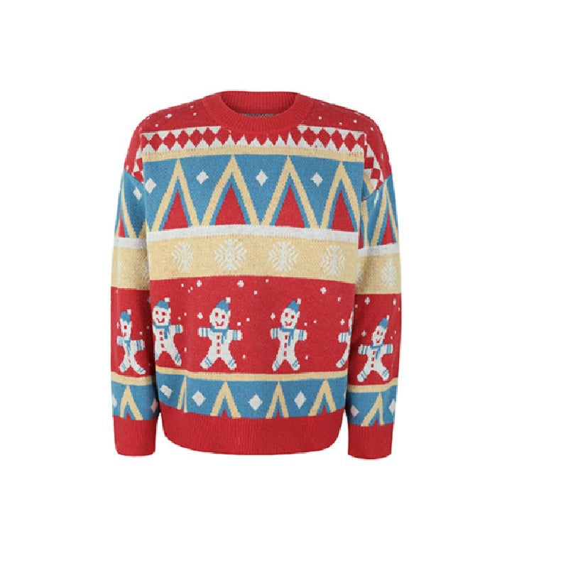 Ugly Christmas Sweater Knit Pullover Snowmen Print Red Sweater