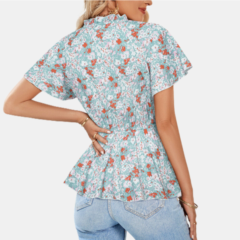 Floral Print Blouse with Ruffle Collar