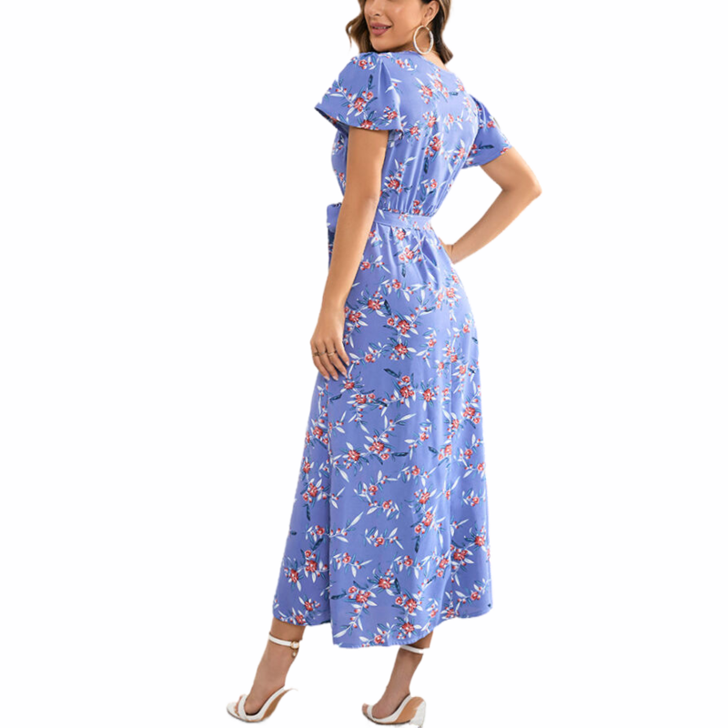 Blue Floral Maxi Dress | Wrap V Neck