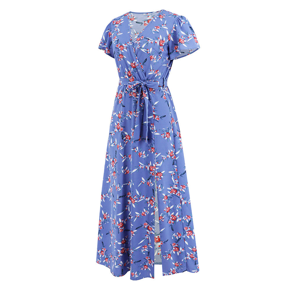 Blue Floral Maxi Dress | Wrap V Neck