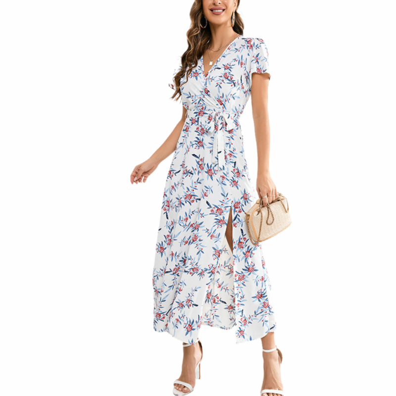 White Floral Wrap Dress
