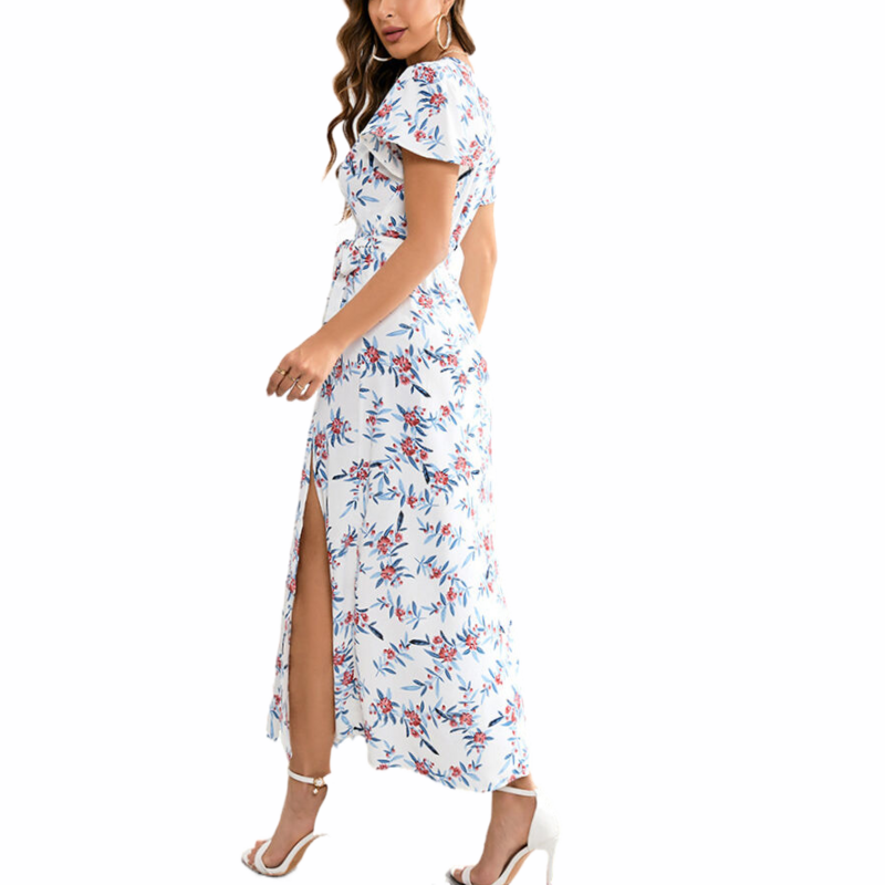 White Floral Wrap Dress